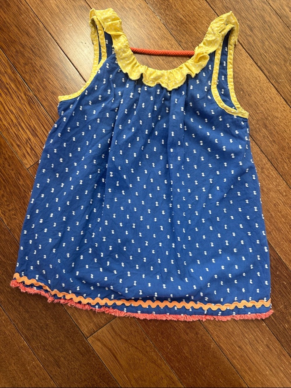 Matilda Jane Blue Dot swing Tank top with Yellow & Coral Accents.  size 10
